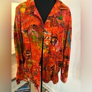 Chico’s Orange Abstract Light Cotton Blend Corduroy Jacket - Size 3